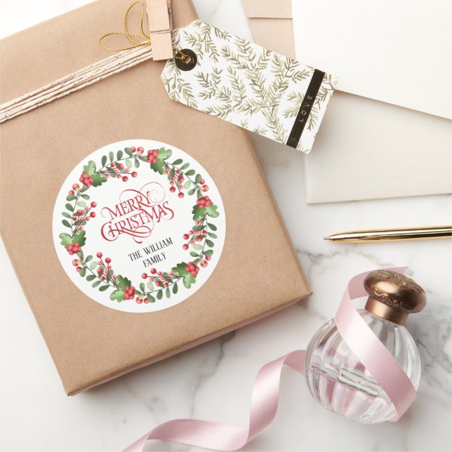 Elegante Moderne Kleider und Skripte Frohe Weihnac Runder Aufkleber (Schenken)
