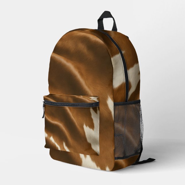Elegante moderne Kuh Imitate Leather Collection Bedruckter Rucksack (Rückseitige Ecke Rechts)