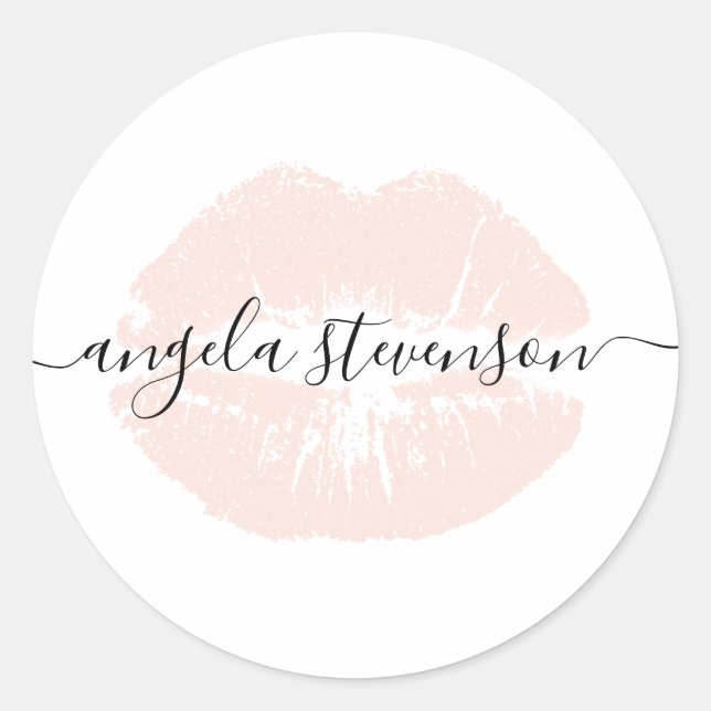 Elegante, moderne Küken Rosa Lippen weiß Runder Aufkleber (Vorderseite)