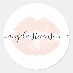Elegante, moderne Küken Rosa Lippen weiß Runder Aufkleber