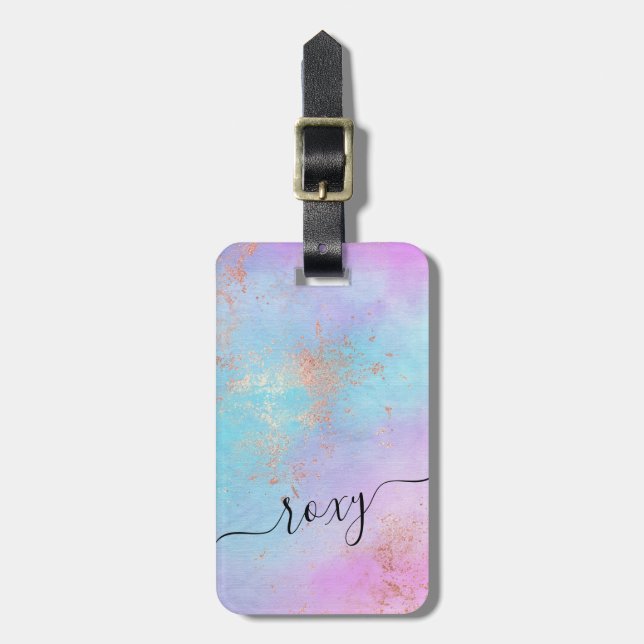 Elegante moderne Küken Rose Gold Aquarell farbig Gepäckanhänger (Vorderseite vertikal)