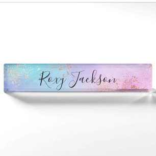 Elegante moderne Küken Rose Gold Aquarell farbig Namensplakette