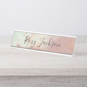 Elegante moderne Küken Rose Gold Aquarell farbig Schreibtischnamensplakette