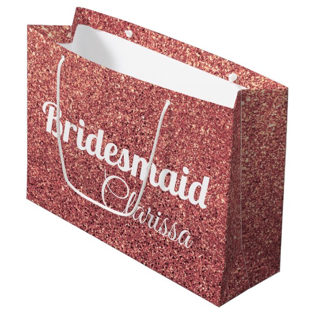 elegante moderne Küken Rose Gold Glitzer Bridesmai Große Geschenktüte (Vorderseite Schrägansicht)