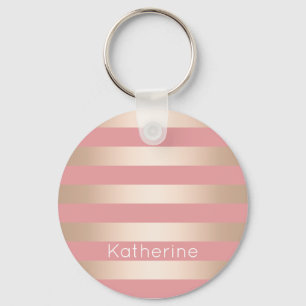 Elegante moderne Küken-Rose, rosa gestreift Schlüsselanhänger
