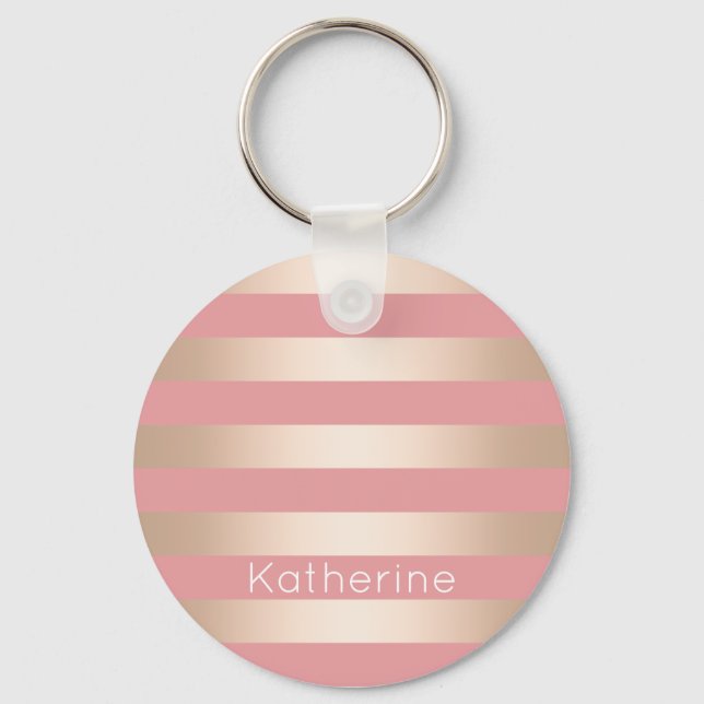 Elegante moderne Küken-Rose, rosa gestreift Schlüsselanhänger (Vorderseite)