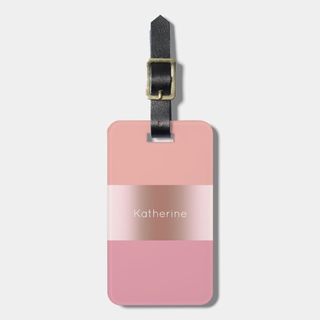 Elegante moderne Küken-Rosengoldrosaorange Gepäckanhänger (Vorderseite vertikal)