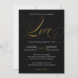 Elegante Moderne Liebe Black Gold Einladung zur Ho