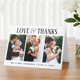 Elegante moderne Liebe dank 3-Foto-Falte Hochzeit Dankeskarte