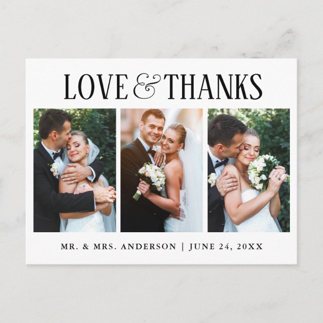 Elegante Moderne Liebe und Dank für Hochzeit 3 Fot Postkarte (Vorderseite)