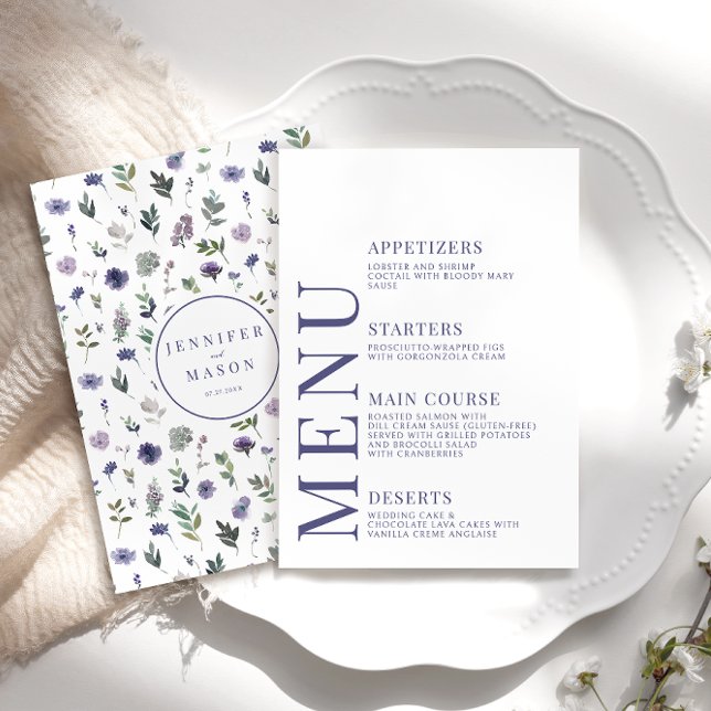Elegante moderne lila Blume Hochzeitskarte Begleitkarte (Von Creator hochgeladen)