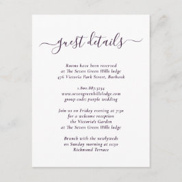 Elegante moderne Lila Hochzeitdetails Begleitkarte