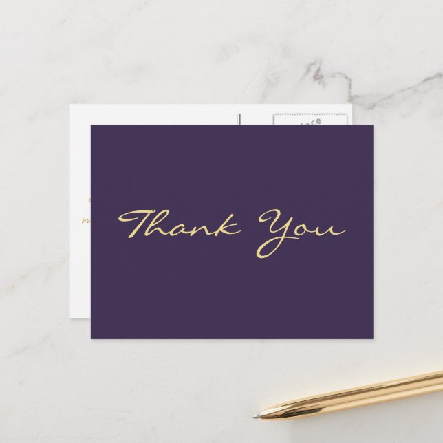Elegante moderne Lila Imitate Gold Script Vielen D Postkarte (Vorderseite/Rückseite Beispiel)