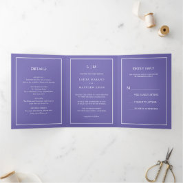 Elegante Moderne Lila Monogramm Einfache Hochzeit Dreifach Gefaltete Einladung