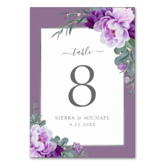 Elegante Moderne Lila- und Silberhochzeit Tischnummer