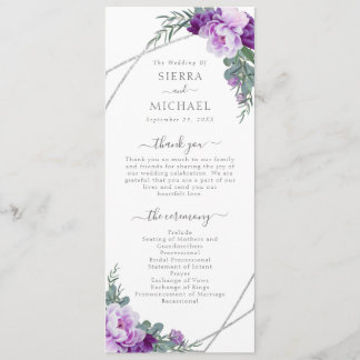 Elegante Moderne Lila und silberne Blumenhochzeit Programm