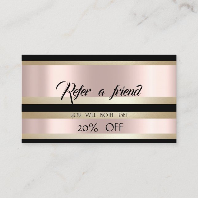 Elegante moderne Luxus gestreifte Rose Gold Empfehlungskarte (Vorderseite)
