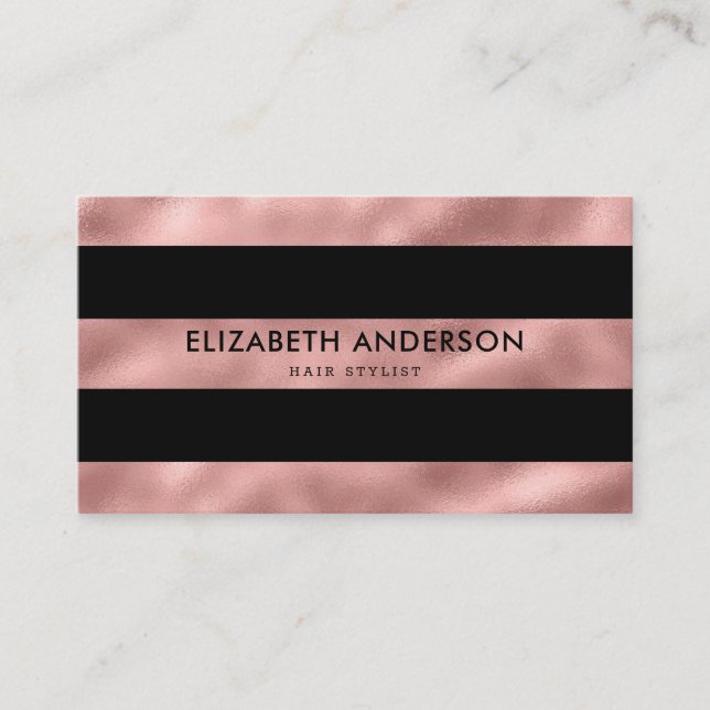 Elegante moderne Luxus Schwarz und Rose Gold gestr Visitenkarte (Vorderseite)