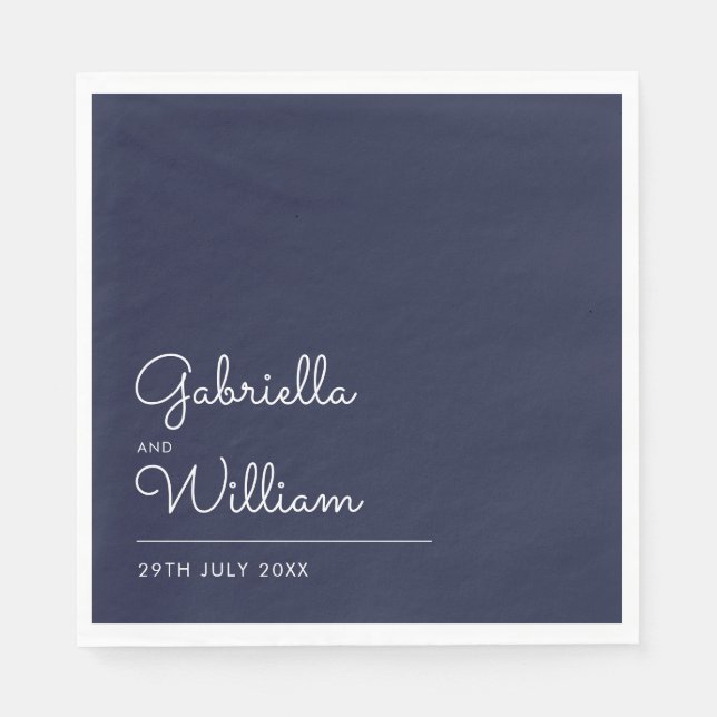 Elegante moderne Marine und White Script Serviette (Vorderseite)