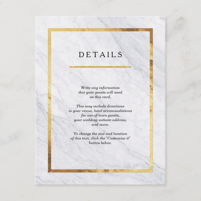 Elegante, moderne Marmor-Gold-Hochzeitsplakatkarte Begleitkarte (Vorderseite)
