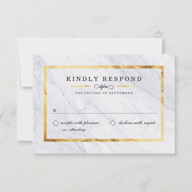 Elegante moderne Marmor- und Gold-RSVP-Karten RSVP Karte (Vorderseite)
