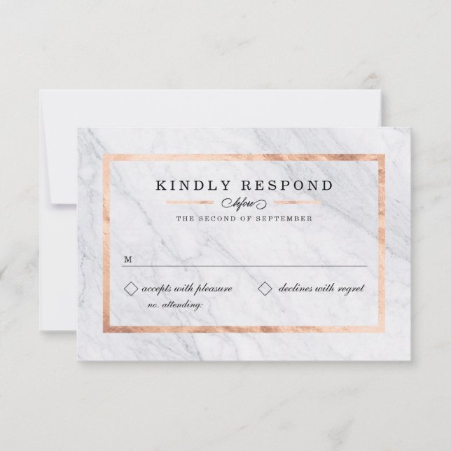Elegante moderne Marmor- und Rose-Gold-RSVP-Karten RSVP Karte (Vorderseite)
