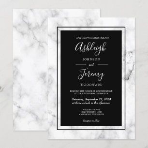 Elegante moderne Marmorhochzeit Schwarz-weiß Einladung