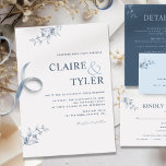 Elegante Moderne Minimal Blue Wedding Einladung<br><div class="desc">Moderne und elegante Hochzeitseinladung mit zeitgenössischer Typografie und subtilen handgezeichnet Blumendetails in Blau. Einfach die Vorlage ausfüllen. Möglichkeit zum "Bearbeiten mit dem Entwurfstool" und zum Ändern der Größe, des Stils und der Position des Schriftartes. Für Hüllen, bei denen der Name des Paares oben viel länger ist als der Name unten,...</div>