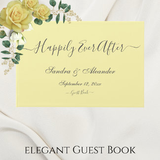 Elegante moderne Minimal Butter Blassgelbe Hochzei Gästebuch
