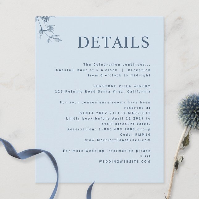 Elegante, moderne Minimal Dusty Blue Wedding Detai Begleitkarte (Von Creator hochgeladen)