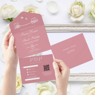 Elegante moderne Minimal Dusty Pink Islamische Nik All In One Einladung