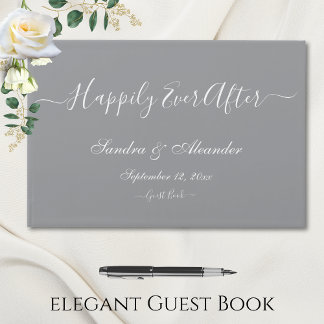 Elegante Moderne Minimal Gray White Wedding Gästebuch