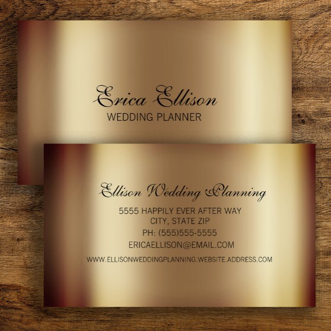 Elegante Moderne Minimal Metallic Gold Wedding Visitenkarte (Elegant metallic gold business card)