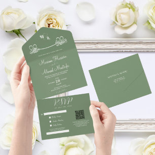 Elegante moderne Minimal Sage Green Islamische Nik All In One Einladung