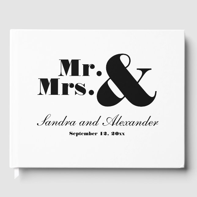 Elegante Moderne Minimal Schwarz/Weiß Hochzeit Gästebuch (Vorderseite)