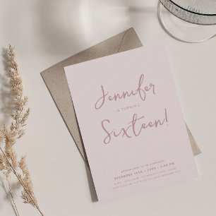 Elegante moderne Minimal Script Sweet 16 Blush Pin Einladung
