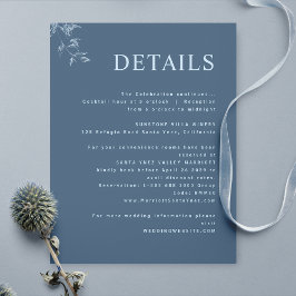 Elegante, moderne, minimale Blue Wedding Details Begleitkarte