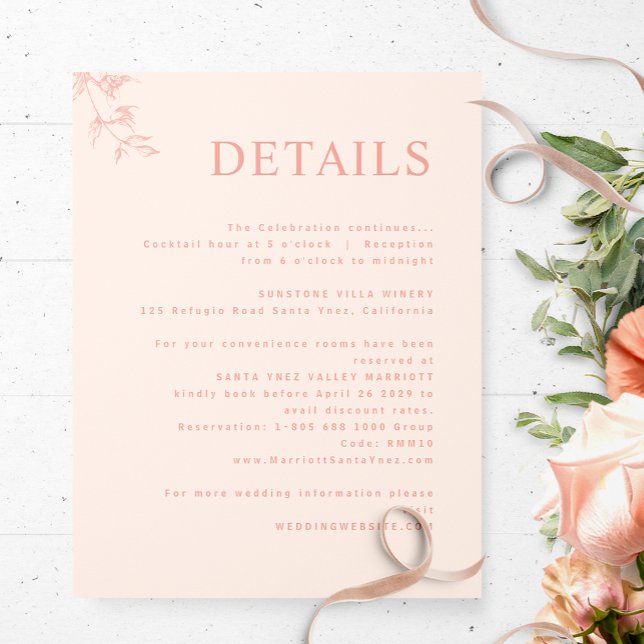 Elegante, moderne, minimale Peach Hochzeiten Detai Begleitkarte (Von Creator hochgeladen)