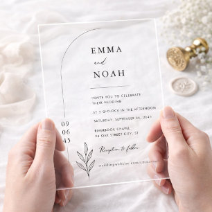 Elegante moderne minimalistische Bogenhochzeit Acryleinladungen