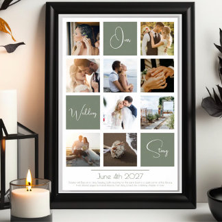 Elegante moderne minimalistische Fotocollage-Hochz Poster