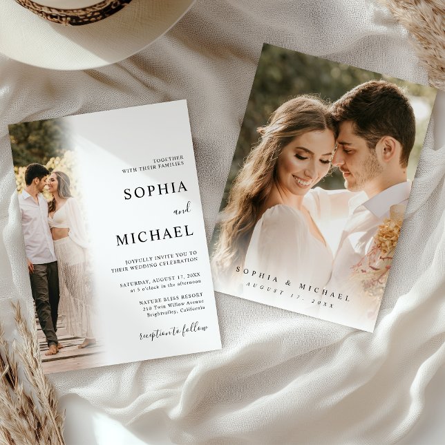 Elegante Moderne Minimalistische Hochzeit mit 2 Fo Einladung (Von Creator hochgeladen)