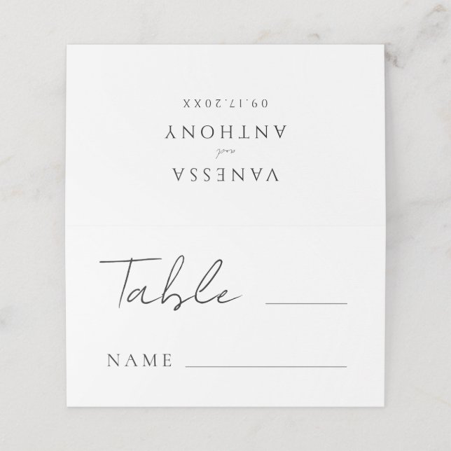 Elegante Moderne Minimalistische Hochzeit Platzkarte (Außenseite Aufgefaltet)