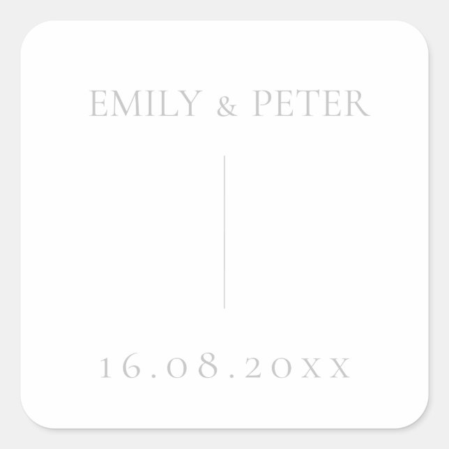 Elegante moderne Minimalistische Hochzeit Quadratischer Aufkleber (Vorderseite)