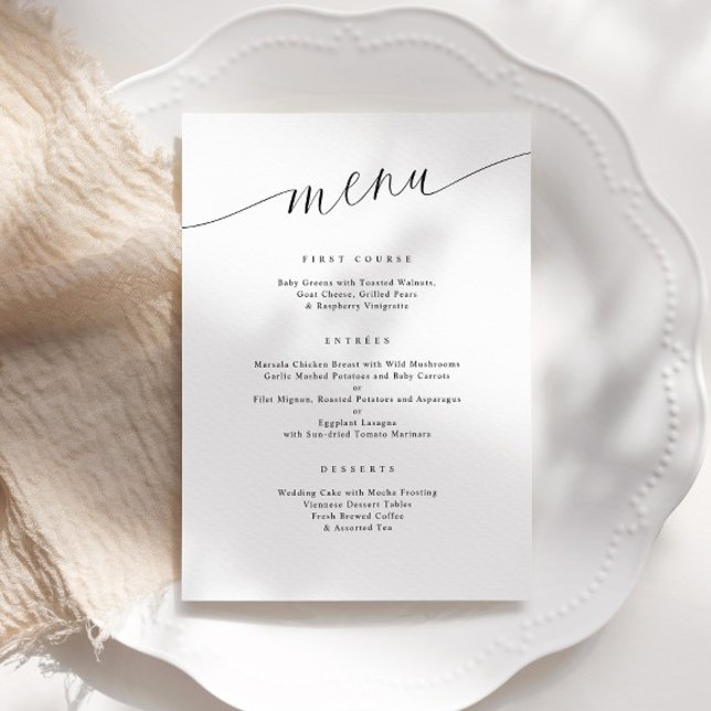 Elegante moderne Minimalistische Hochzeitsempfehlu Menükarte (Elegant Modern Simple Wedding Menu with Thank You on Back)