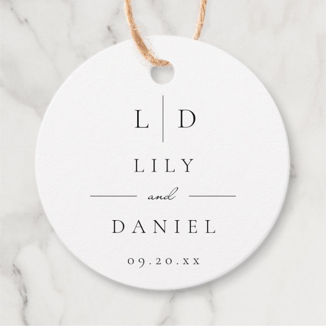 Elegante moderne Minimalistische Monogramm-Hochzei Geschenkanhänger (Vorderseite)