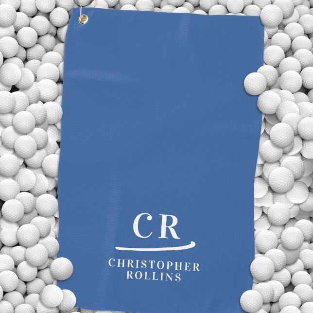 Elegante moderne Mit Monogramm Initialen Name Blau Golfhandtuch (Elegant Modern Monogrammed Initials Name Blue Golf Towel)