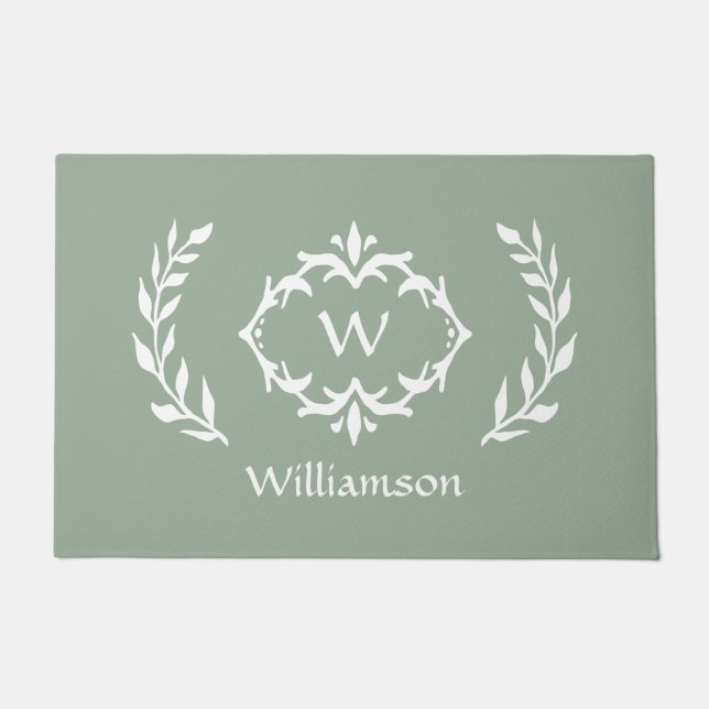 Elegante Moderne Mit Monogramm Kleider Chic Sage G Fußmatte (Vorderseite)