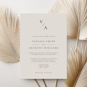 Elegante moderne Monogram Black and Ivory Wedding Einladung