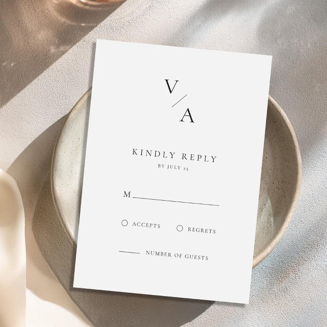 Elegante moderne Monogram Black and White Wedding RSVP Karte (Von Creator hochgeladen)