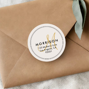 Elegante moderne Monogram Gold-Rücksendeadresse Runder Aufkleber